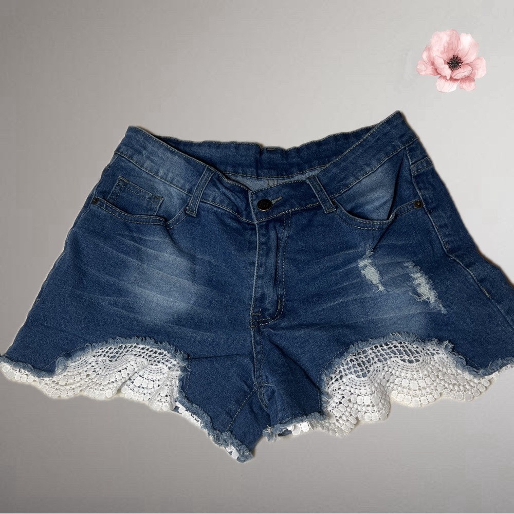 Lace Blue Jean Shorts